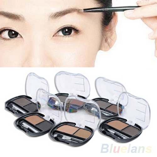 2 Colors Natural Brown Makeup Cosmetic Kit Brush Shading Eyebrow Powder Palette