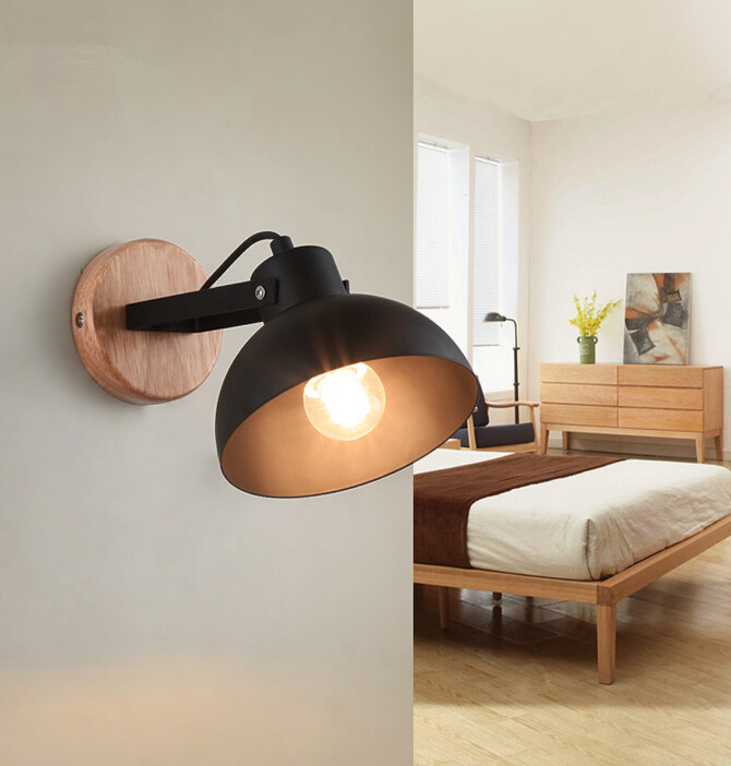 Simple Nordic American Country Iron and Wood Wall Lamp Aisle Bedroom Living Room Bedside Single Head Wall Light Free Shipping