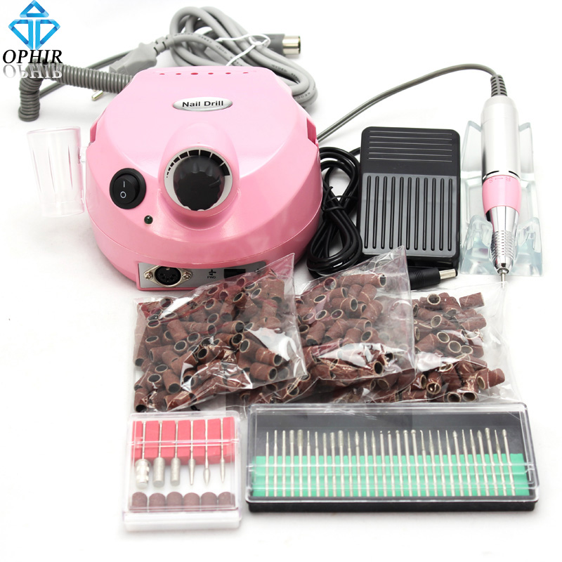 Free shipping Pink 30000 RPM Nail Drill Manicure Kit with 300x 80