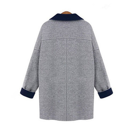 Europe Winter Coat Women 2015 Hit Color Long Wool Coat Women Patchwork Casaco Feminino Loose Pockets Overcoat Plus Size XL-5XL (4)
