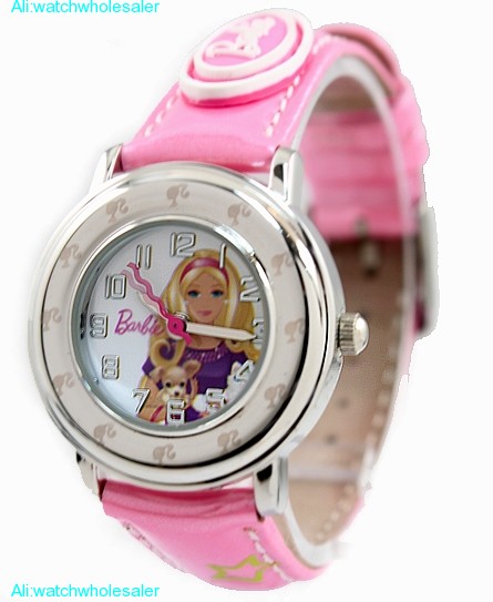 New Pink Band Round PNP Shiny Silver Watchcase Children Watch KW056C