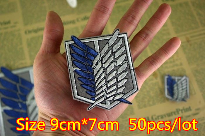 Wholesale 50pcs/lot Attack on Titan Survey Corps Wings Embroidery Patches Shingeki no Kyojin Recon Corps Emblem Badges