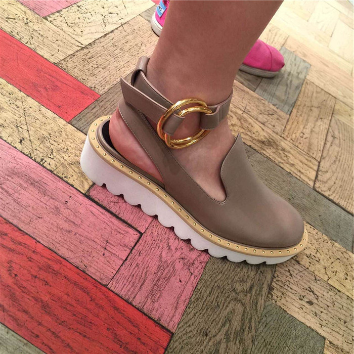 2015 E U brand rivet waves sole round buckle baotou leisure shoes sheepskin platform sandals for