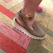 2015 E.U. brand rivet waves sole round buckle baotou leisure shoes, sheepskin platform sandals for women free shipping