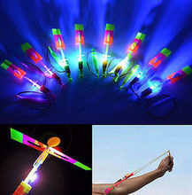 FD1967 new LED Light Helicopter Flying Rocket Rubber Band Sling Shot Arrow Toy 2PCs
