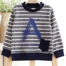 Moleton Infantil Boys T Shirt 2015 Autumn New Stripe Round Neck A Pocket Child Cotton Long