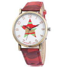 2015 caliente nuevas mujeres de moda para mujer reloj de pulsera relojes para hombres relojes de forma pentáculo imprimir relojes PU correa relojes ocio reloj deportivo