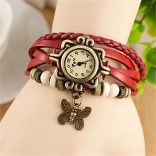 2015 New Design Women Bracelet Decoration Quartz Wrist Watch Design Butterfly Ornaments Leather Gift Free Shipping