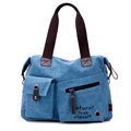 Trendy Casual Canvas Bag Ladies Large Capacity Retro Simple Hand Bag Front Flap Pocket Zipper Pocket