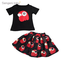 2016 Summer Girls Clothes Black Girl’s T-shirt + Skirt Owl Print Children Set Kids Clothing for 2-7y Girl Set