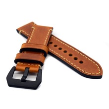 Cuero genuino hecho a mano de reloj de la correa para P reloj 20 mm 22 mm 24 mm 26 mm con negro hebillas