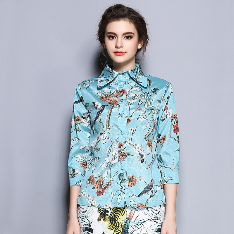 2016 Summer Runway Fashion Style Women Blouses Turn Down Collar Ladies Tops Vintage Print Clothing Casual Female Shirt OM532 2016 Summer Runway Fashion Style Women Blouses Turn Down Collar Ladies Tops Vintage Print Clothing Casual Female Shirt OM532