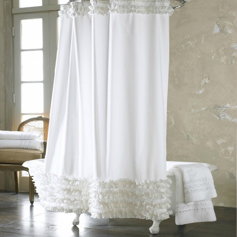 Creative upscale white lace curtain mildew thick waterproof polyester shower curtain can be customized