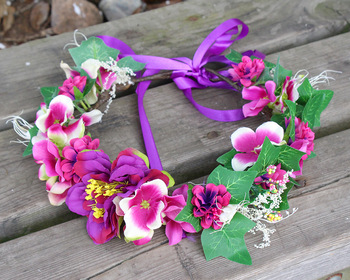 Purple Hydrangea Flower Crown with leaves garden flower bridesmaid headwear headdress wedding wreath braided vine crown headband