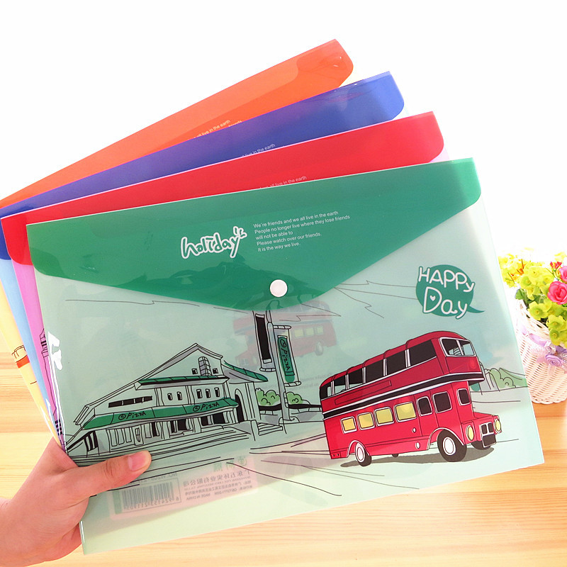Korea creative cartoon stationery office supplies bus A4 file bag document bag  filling products 10 pcs