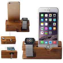 Free Ship 2015 Newest Holder Stand For Apple Watch Wooden Bamboo Phone Holder For iPhone 6