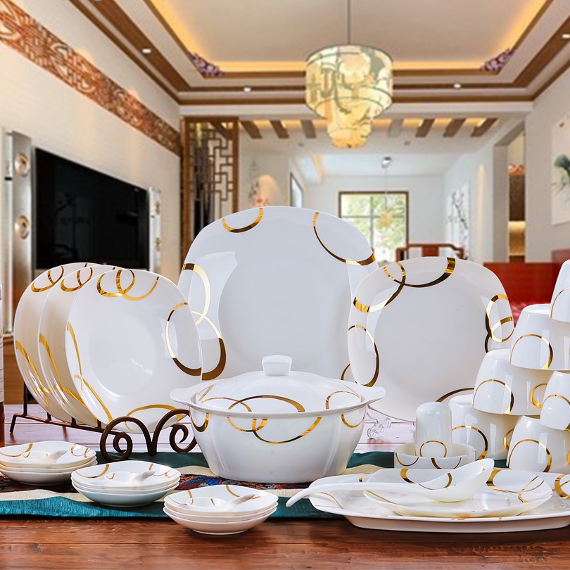 Description Picture 2 of item46pcs Dinnerware Set Jingdezhen Ceramic Tableware Avowedly China Tableware Dishes Plates Bowls