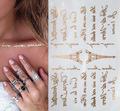 Gold and Silver tatoo waterproof letter tattoos Eiffel Tower text art tattoo shiny golden text pattern