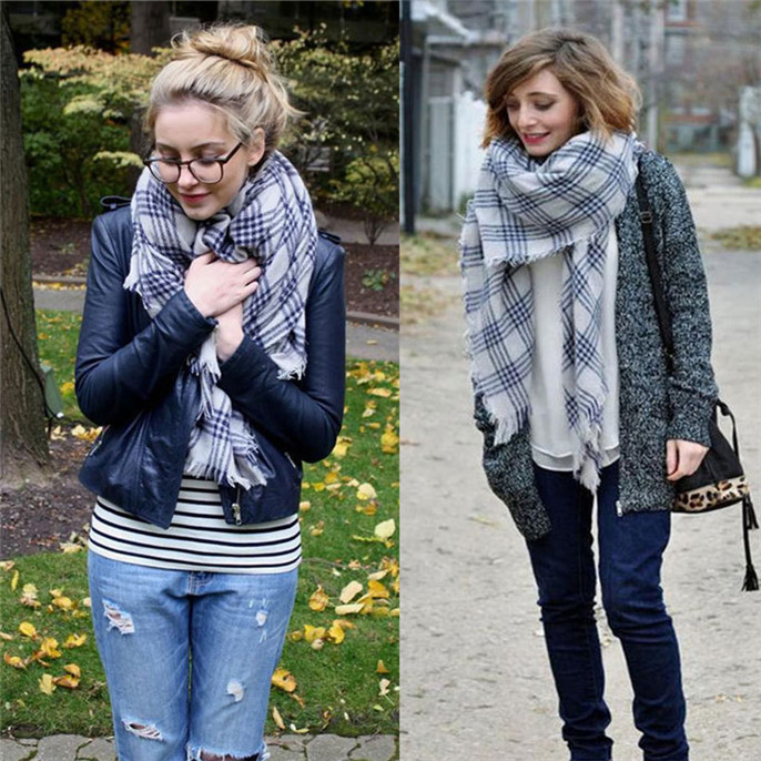 Women Lady Blanket Oversized font b Tartan b font Scarf Wrap Shawl Plaid Cozy Checked Vee