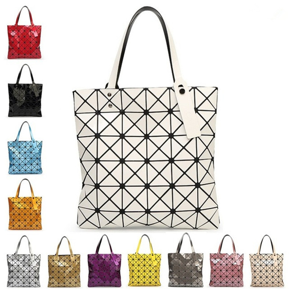 With Logo Women Geometric font b Plaid b font Bag Folded Madam Casual Tote Top Handle