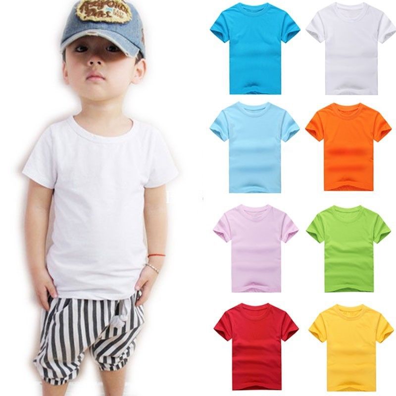 New 2014 Brand Summer Kids Boys Clothes T Shirt 2 14 Years Old Plain Solid Color