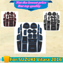 High Quality car styling Groove Gate Slot Armrest Storage Rubber non-slip mats inner door pad/cup 17pcs for SUZUKI Vitara 2016