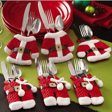 2016 6Pcs/lot Christmas Decoration For Home Silverware Holdersanta Pockets Dinner Knife Fork Holders Santa Claus Christmas