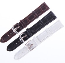 Crocodile Grain Imitation Leather Watch Strap 12 14 16 18 20 22 24mm Durable Universal Watch Band Belt Bracelet Silver Buckle