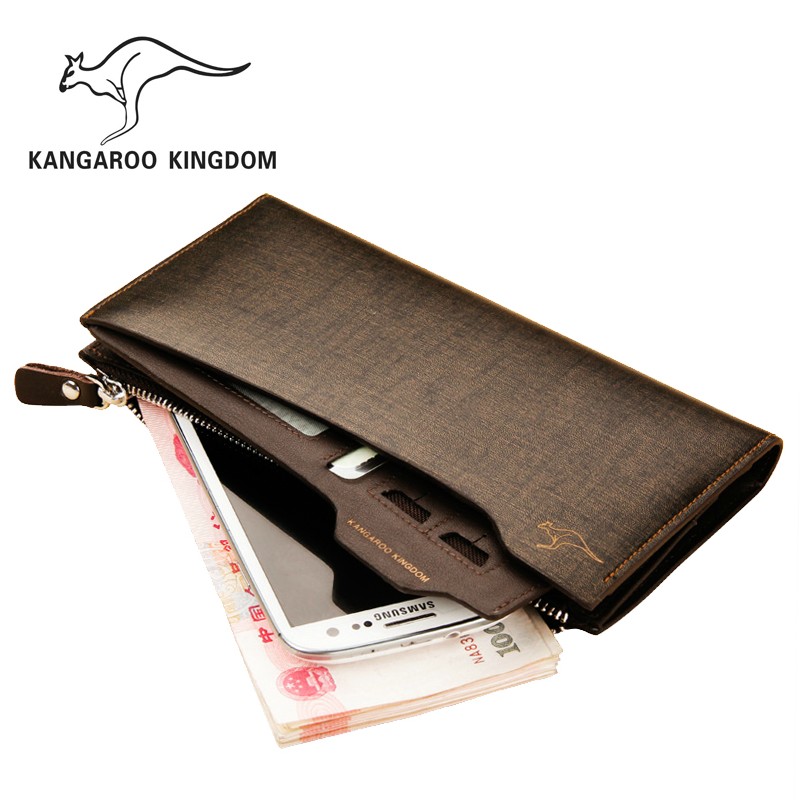 2014 fashion men  Kangaroo long design wallet male genuine leather commercial zipper cowhide money clip mobile phone