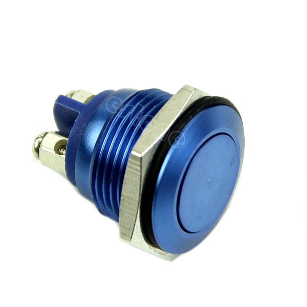 Free Shipping 16mm Start Horn Button Momentary Stainless Steel Metal Push Button Switch Blue