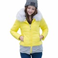 5Colours Women Winter Short Patchwork Knitted Hooded Faxu Fur Collar Coat Lady Causal Slim Therma Jacket