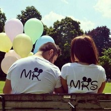 2016 New Valentine Men/Women MR MRS Letter Printed T Shirt Casual Lovers Cotton Short Sleeve Tops Tee Couples Shirts