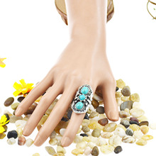 2015 Vintage Bohemian Turquoise Ring For Women Antique Silver Alloy Carving Ring Fashion Jewelry 42 21MM