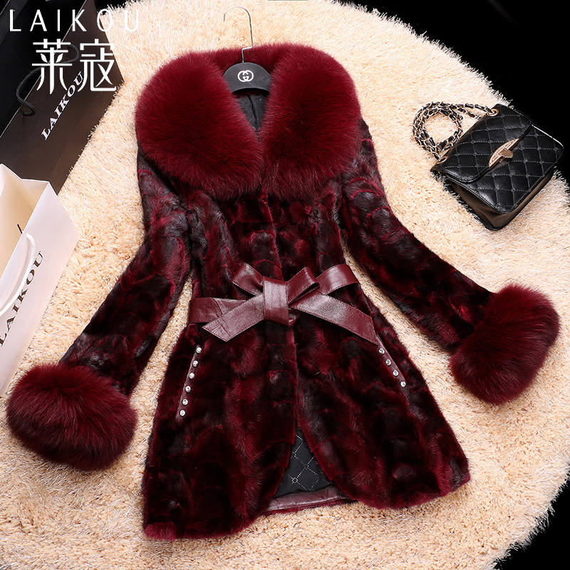 Plus sizes New Fashion Women's Mink fur coats,Noble Slim fox fur collar mink coats long coats mink fur jackets overcoats FH330
