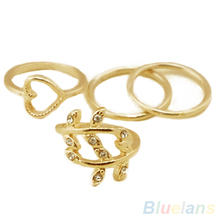 4PCS Set Rings Urban Gold Plated Crystal Plain Cute Above Knuckle Ring Band Midi Ring 1NMZ