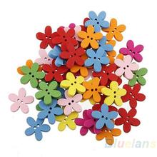 100pcs Colorful Flower Flatback DIY  Wooden Buttons Sewing Craft Scrapbooking New  1DUJ