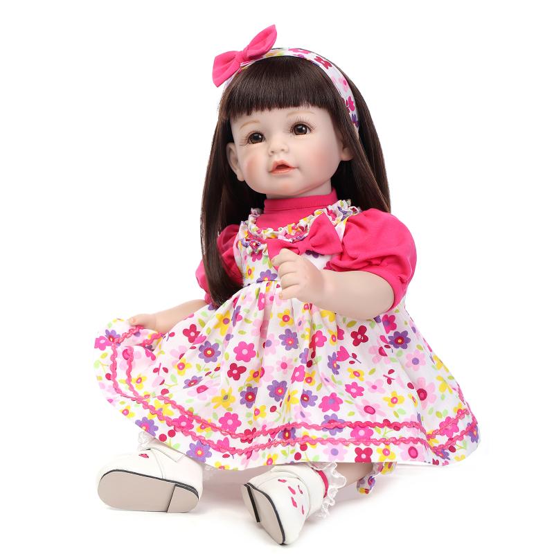52cm silicone reborn baby dolls brown long hair girls princess doll poupee  bonecas baby alive children gift