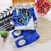 2015 Spring Fashion Letter Print Baby Boy Clothes Sport Children Clothing Set With Drawstring and Hood