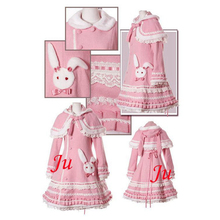 Free Shipping Gothic Lolita Punk Pink Wool Coat With Cape Cosplay Costume Tailor-made