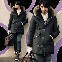Parka men s 2016 Winter jacket men Medium long Wadded jacket large fur collar Men winter