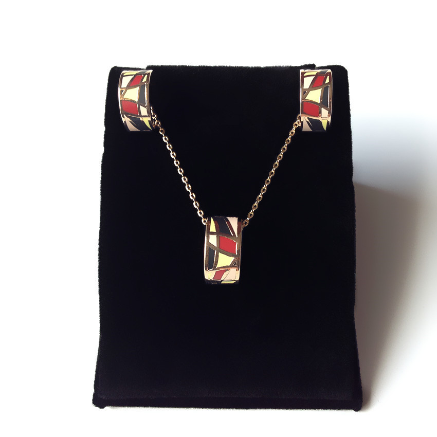 18K Gold Plated unique red font b chequer b font Luxury enamel Jewelry Sets Round Copper