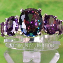 Hot sale Victoria Wholesale Oval Cut Mystic Rainbow Topaz Amethyst 925 Silver Ring Size 6 7