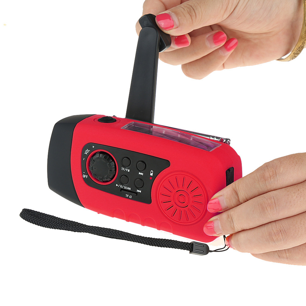 Emergency Solar Hand Crank FM Radio MP3 Player Flashlight Smart Cell Phone Charger w USB Cable
