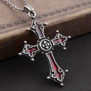 FreeShipping gift Bag Wholesale alloy red glaze fashion jewelry Gothic Vampire dark Cross Pendant necklace Sweater