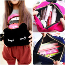 2015 brand new Cute Cat korean Cosmetic Bags Cartoon Cell Phone Case Suede Handbags women toiletry bag beautician Free Shipping