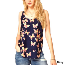2015 New Pop Sexy T Shirt Crew Neck Sleeveless Vest Tops Girl Women Tee Butterfly Print