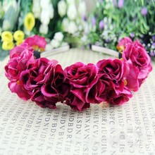 Rose Flower Crown Headbands for Women Wedding Festival Double Row Floral Garland Hairbands