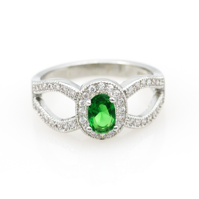 Green White Stone Ring Sterling Silver Jewelry Engagement Ring CZ Diamond Jewelry Anel Feminino Aneis Ruby
