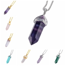Top Selling 2014 New bullet Natural Stone Amethyst Necklaces For Women Turquoise Crystal Gem Stone Pendant Necklace