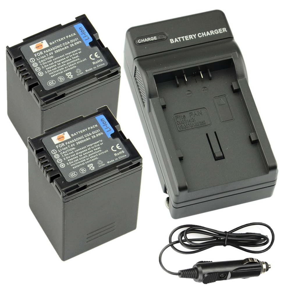 DSTE 2x CGA-DU31 Rechargeable Li-ion Battery + DC61 Travel and Car Charger For PANASONIC DZ-GX20 GX25M MV350 MV380 MV550 Camera